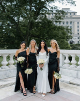 Cheap Mismatched Black Bridesmaid Dress Elastic Satin for Wedding